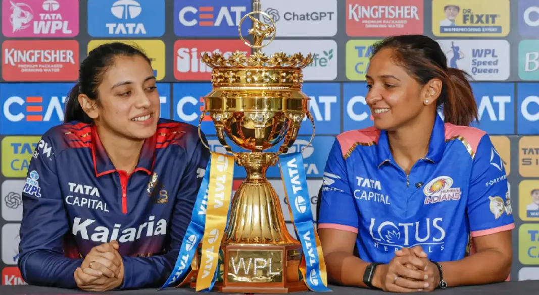 Smriti Mandhana (left) and Harmanpreet Kaur during the Women’s Premier League press conference ahead of WPL 2026.
